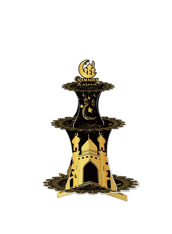 Eid Mubarak Decorations 3 Tier Ramadan Cupcake Stand Black & Gold Cupcake Stand Ramadan Party Supplies Moon Star Cake Stand Tableware And Decorations Eid Mubarak Party Supplies - Image 1